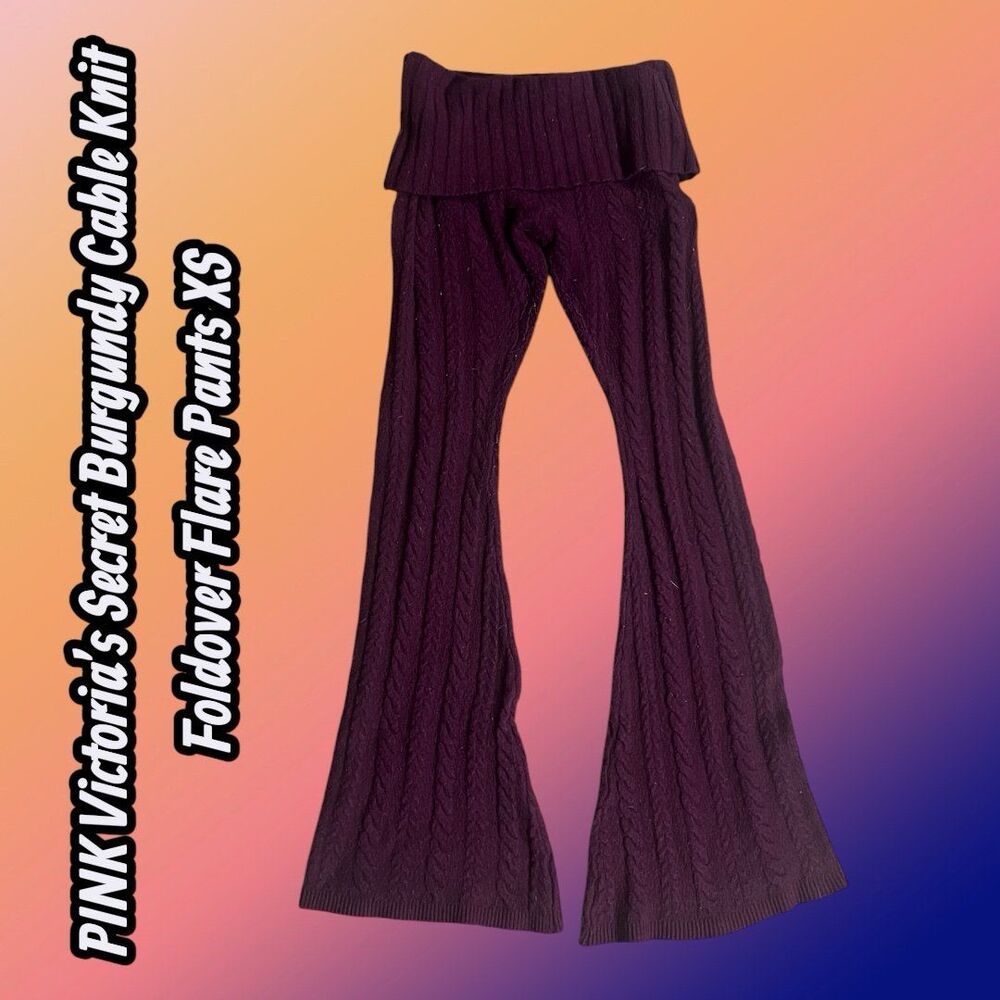 preowned PINK Victoria’s Secret Burgundy Cable Knit Foldover Flare Pants XS